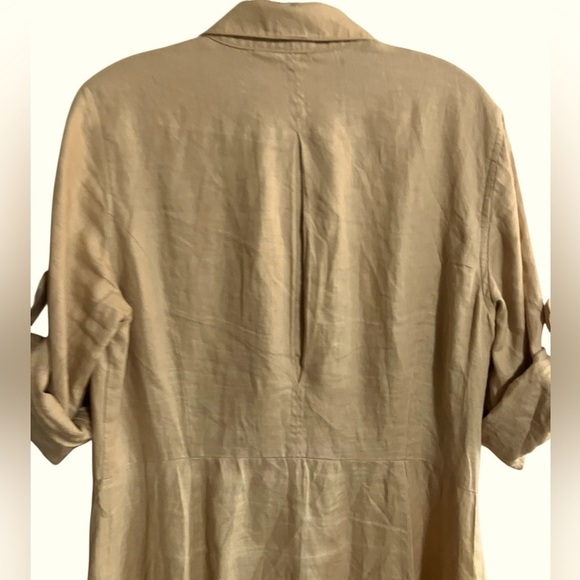 Linen Tab Sleeves Button Front Gold Shirt Dress Jones New York Womens Sz 14 - Picture 4 of 8